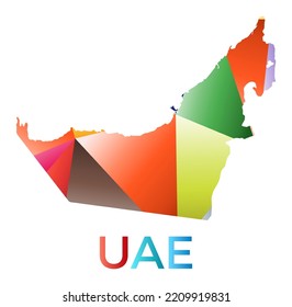 Bright colored UAE shape. Multicolor geometric style country logo. Modern trendy design. Charming vector illustration.