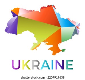 Hell gefärbte ukrainische Form. Länderlogo im geometrischen Mehrfarbenstil. Modernes Design. Leistungsstarke Vektorgrafik.