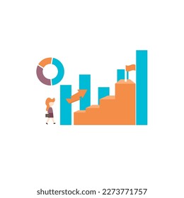 Bright colored Vector illustration with arrow growing up. Main object on white background. Diagram, discussing important information. Global Business Tendencies.