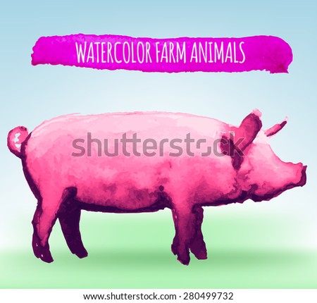 Download Bright Colored Vector Illustration Watercolor Pig Stock ...