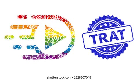 Helle, farbige Vektorspielfunktionscollage für LGBT und Trat Kautschuk Rosette Stempel-Siegel. Blaues Siegel enthält Trat-Tag in Rosette.