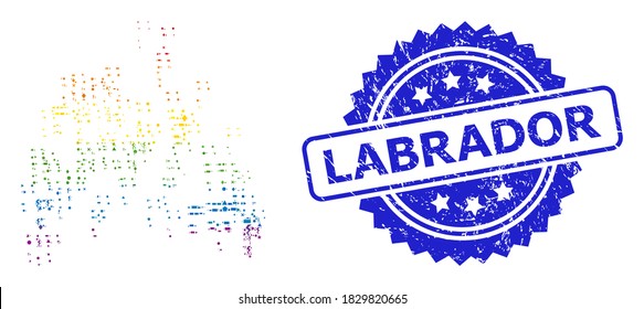 Bright colored vector sand swarm mosaic for LGBT, and Labrador grunge rosette stamp seal. Blue seal contains Labrador text inside rosette.