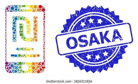 Bright colored vector shekel mobile account mosaic for LGBT, and Osaka unclean rosette stamp seal. Blue stamp includes Osaka text inside rosette.