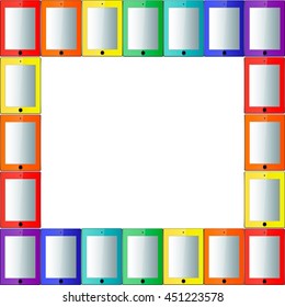 Bright colored vector tablets lined square on a light background