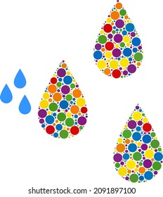 Das helle, farbige Vektorwasser senkt das zufällige gepunktete Mosaik für LGBT und ein Quellsymbol. Runde zufällige Stellen werden zu abstrakten Mosaikwassertropfen Ikone zusammengefasst.