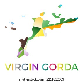 Forma de la Virgen Gorda de color brillante. Logo de la isla de estilo geométrico multicolor. Diseño moderno y de moda. Ilustración vectorial genial.