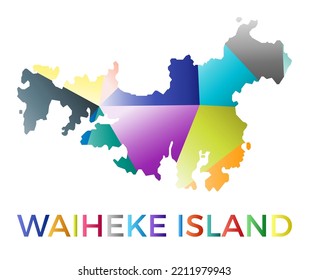 Bright colored Waiheke Island shape. Multicolor geometric style island logo. Modern trendy design. Modern vector illustration.