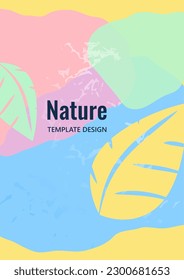 Fondo ondulado de color brillante con hojas talladas. Plantilla para su diseño. Ilustración del vector
