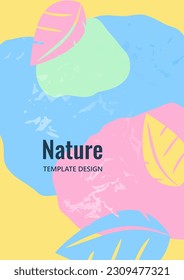 Bright colored wavy background with carved leaves. Template for your design. Vector illustration