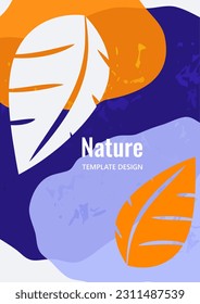 Bright colored wavy background with carved leaves. Template for your design. Vector illustration