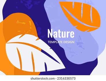 Bright colored wavy background with carved leaves. Template for your design. Vector illustration