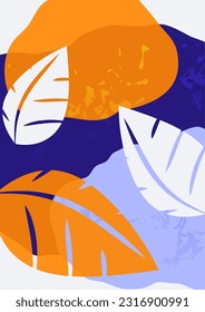 Bright colored wavy background with carved leaves. Template for your design. Vector illustration