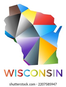 Bright colored Wisconsin shape. Multicolor geometric style us state logo. Modern trendy design. Trendy vector illustration.