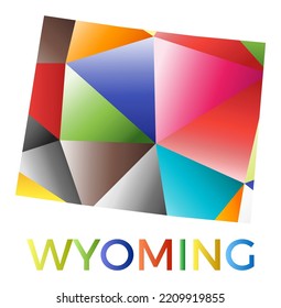 Bright colored Wyoming shape. Multicolor geometric style US state logo. Modern trendy design. Amazing vector illustration.