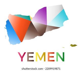 Bright colored Yemen shape. Multicolor geometric style country logo. Modern trendy design. Appealing vector illustration.