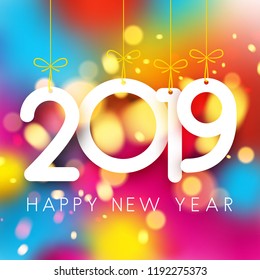 Bright colorful 2019 Happy New Year poster. Vector background.