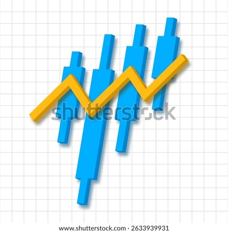 Bright colorful 3D image concept of an upward trend of the stock market of securities or cryptocurrency