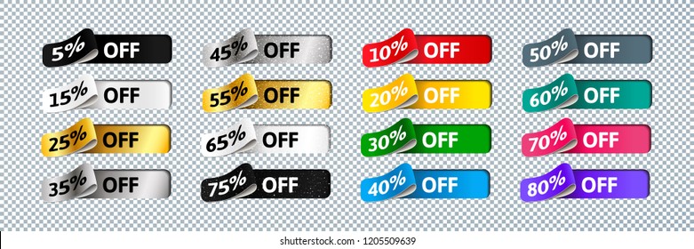 Bright Colorful 3d Stickers for Sales Banners. Template Design of Labels with Percentage for Promotion.