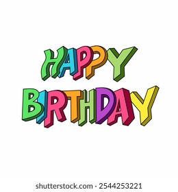 Diseño de Vector de texto de estilo 3D brillante y colorido que dice 'Feliz cumpleaños', transmitiendo una sensación de celebración y alegría. Perfecto para invitaciones de fiesta, tarjetas de felicitación y decoraciones de fiesta.