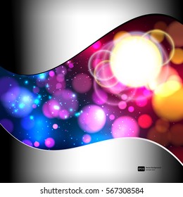 Bright colorful abstract background with defocused light bokeh.Bright colorful abstract background with defocused light bokeh. Metal frame.