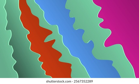 Bright colorful abstract background with elements of wavy curved diagonal patterns.