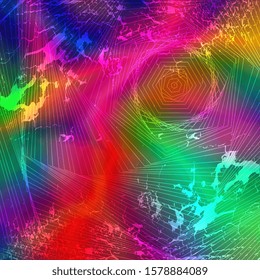 Bright colorful abstract background with geometric lines, spiral, with grunge texture.