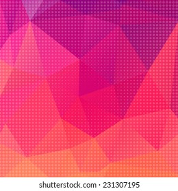 Bright colorful abstract background of geometric shapes with halftone effect. Vector illustration.