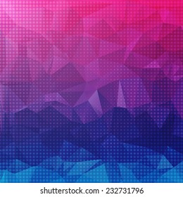 Bright colorful abstract background of geometric shapes with halftone effect. Vector illustration.