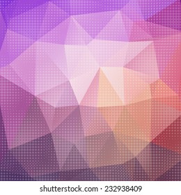 Bright colorful abstract background of geometric shapes with halftone effect. Vector illustration.