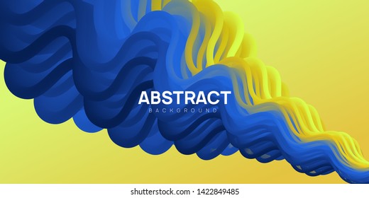 Bright and colorful abstract background in yellow and blue colors. Vibrant wavy shapes, flow banner, brochure, web page.