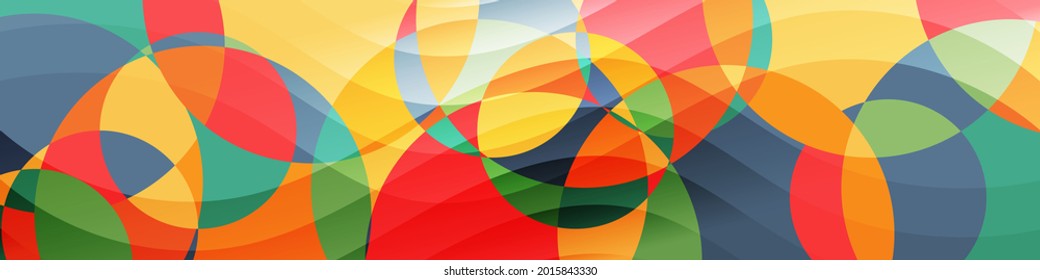 bright colorful abstract banner. translucent wavy stripes on the background of a variegated multi-colored polygonal surface. vector 