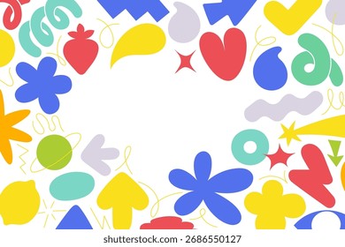 Helles und buntes abstraktes Design mit verspielten Formen in einem lebendigen Rahmen