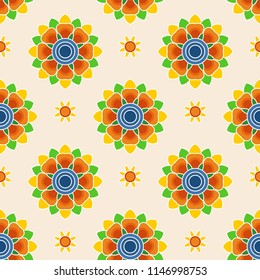 Bright colorful abstract flowers. Vector seamless pattern