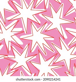 Bright and colorful abstract hand drawn pattern with stars. Bold colors seamless pattern for fabric, wrapping paper and other design, celebration attractive vibes.