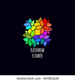 Bright Colorful Abstract Logo Concept. Vector Mosaic Symbol. Symmetric Sign with Flower Petals.