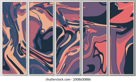 bright colorful abstract mural. crazy mixing of colors. five images in white frames. template for your projects. vector