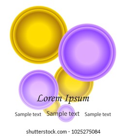 Bright colorful abstract paint circles with space for text.Lilac, yellow shape design element.Isolated.Modern vector illustration.Creative circles for advertisements or printing. Set of colored spots