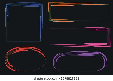 bright colorful abstract pattern sketchy frames set
