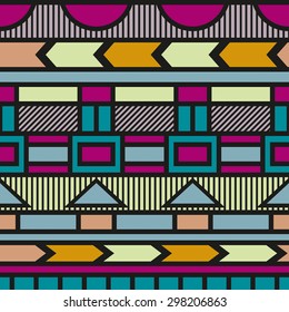 Bright colorful abstract seamless geometric pattern with different elements