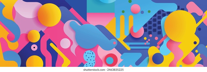 A bright and colorful abstract shapes background retro pattern