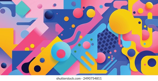 A bright and colorful abstract shapes background retro pattern