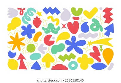 Bright colorful abstract shapes create a vibrant pattern ideal for creative design projects and digital backgrounds