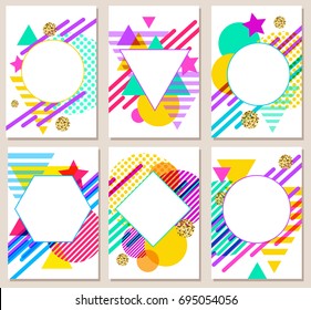 Bright colorful abstract vector backgrounds. 80s retro minimalistic style illustrations