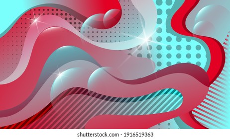 bright colorful abstract wallpaper. overlapping turquoise scarlet textured shapes with wavy edges, streaks, highlights and glows. vector 