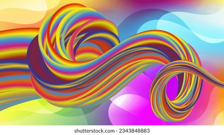 Bright colorful abstract wallpaper. Swirling multicolor elongated shapes on a spotted background. Vector.