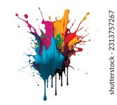 Bright colorful acrylic watercolor splash splatter liquid stain brush strokes on white background. Modern vibrant aquarelle spot. Trendy isolated painted vector design on white. Element. Textured.