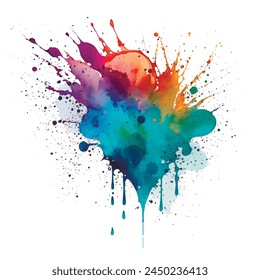 Helle bunte Acryl Aquarell Splash Splatter Flüssig Fleck Pinsel Striche auf weißem Hintergrund. Moderne Malerei Aquarelle Spot. Trendige isoliert lackierte Vektorgrafik Design auf Weiß. -Element. Texturiert.