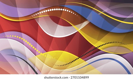 Fundo de arte colorido brilhante com formas sobrepostas. Ótimo modelo de ilustração para projetar blogs, contas de mídia social, design corporativo, publicidade e outros projetos. Vetor.
