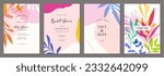 Bright and colorful art templates with abstract and floral elements. For poster, greeting and business card, invitation, flyer, banner, brochure, advertising, events and page cover.