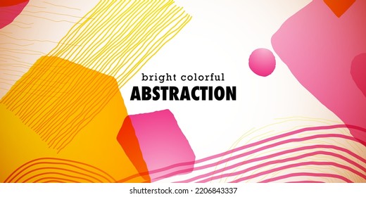 Bright colorful background with abstract spots, shapes and lines. Great for printing, posters, flyers, packaging, invitations, postcards, textile designs and other accessories.